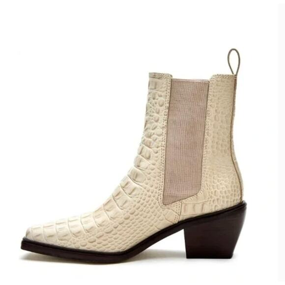Matisse Ellis Cowboy Boots 8.5 White Croc Leather Ankle Booties Heel White - Picture 3 of 10